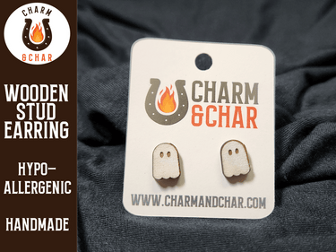 Ghost Wood Stud Earrings - Halloween Fashion Earring - Stud Earring - Charm and Char